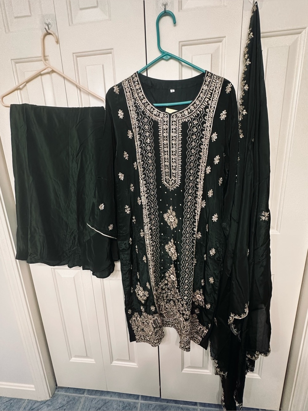 Green Embroidered Sharara Kameez with beautiful Zardosi and Tila work in size 23